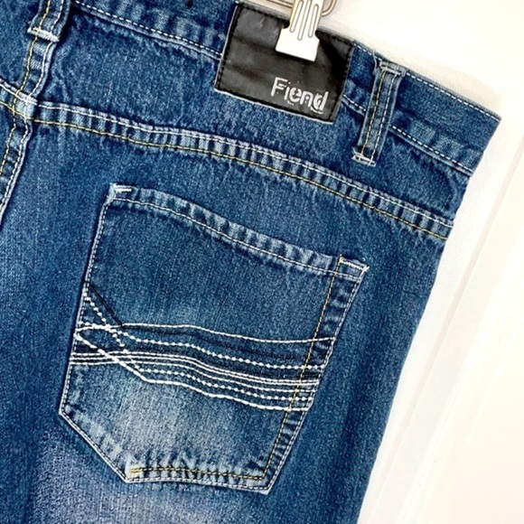 FIEND | Men’s Faded Wash Dark Blue Jeans Waist Size 40 Length 32 - Picture 6 of 7